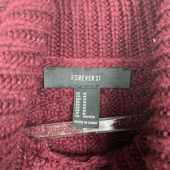FOREVER 21 Burgundy Tunic Length Turtleneck Sweater Size M - Picture 3 of 8